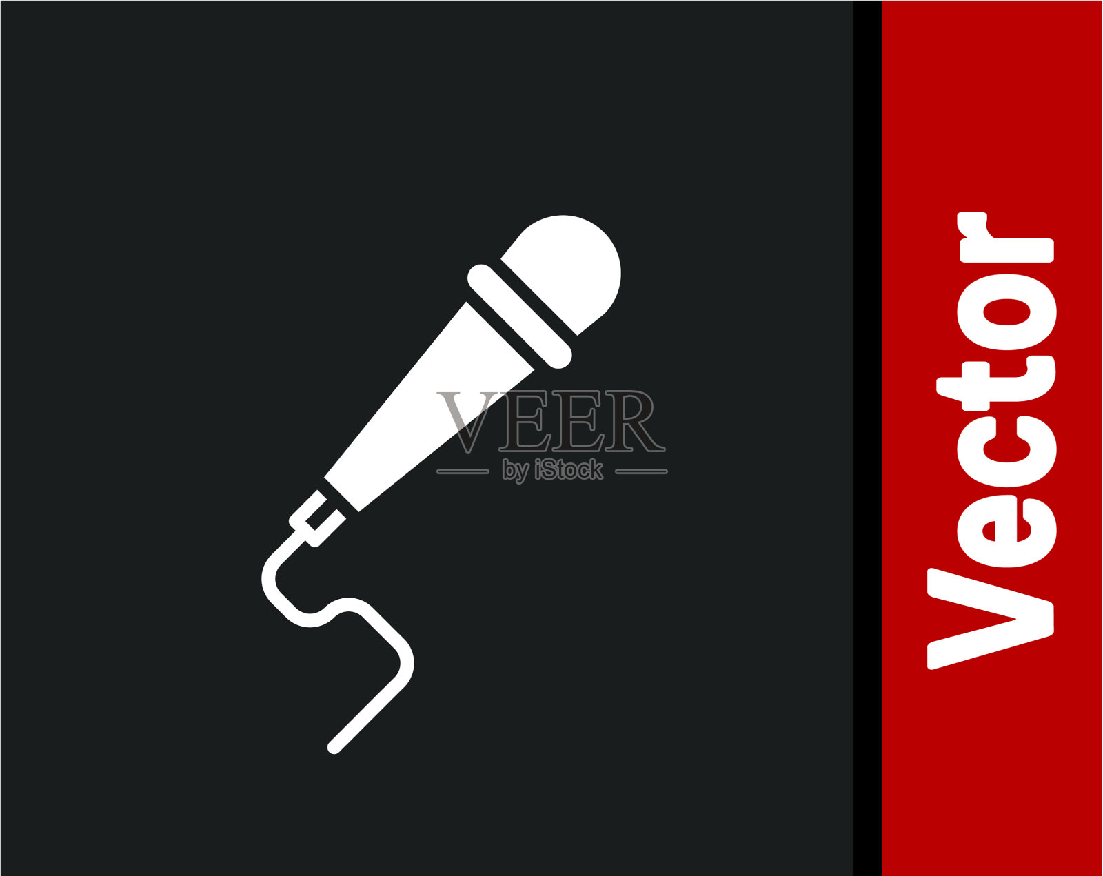 白色麦克风图标孤立在黑色背景插画图片素材