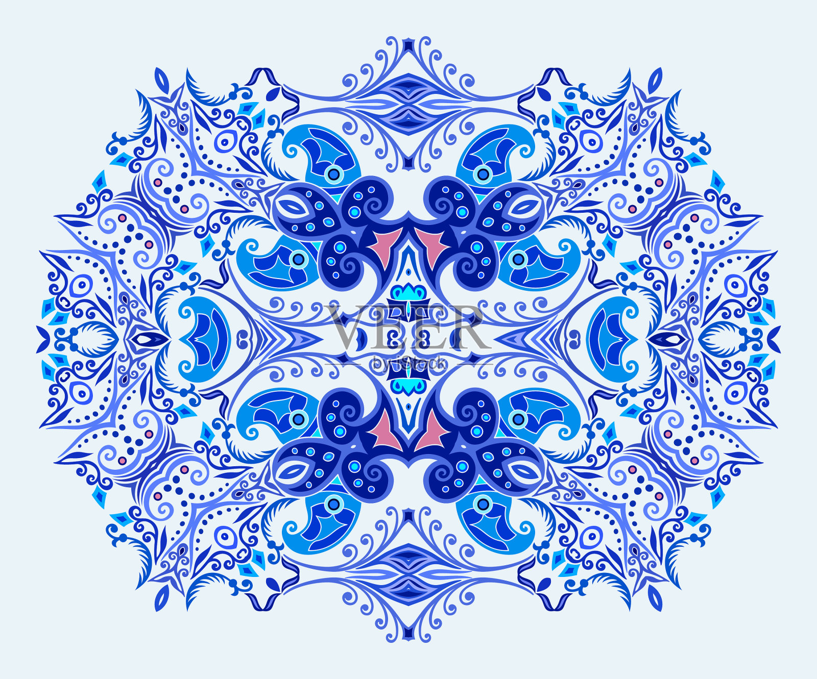 蓝色装饰花卉民族插画图片素材