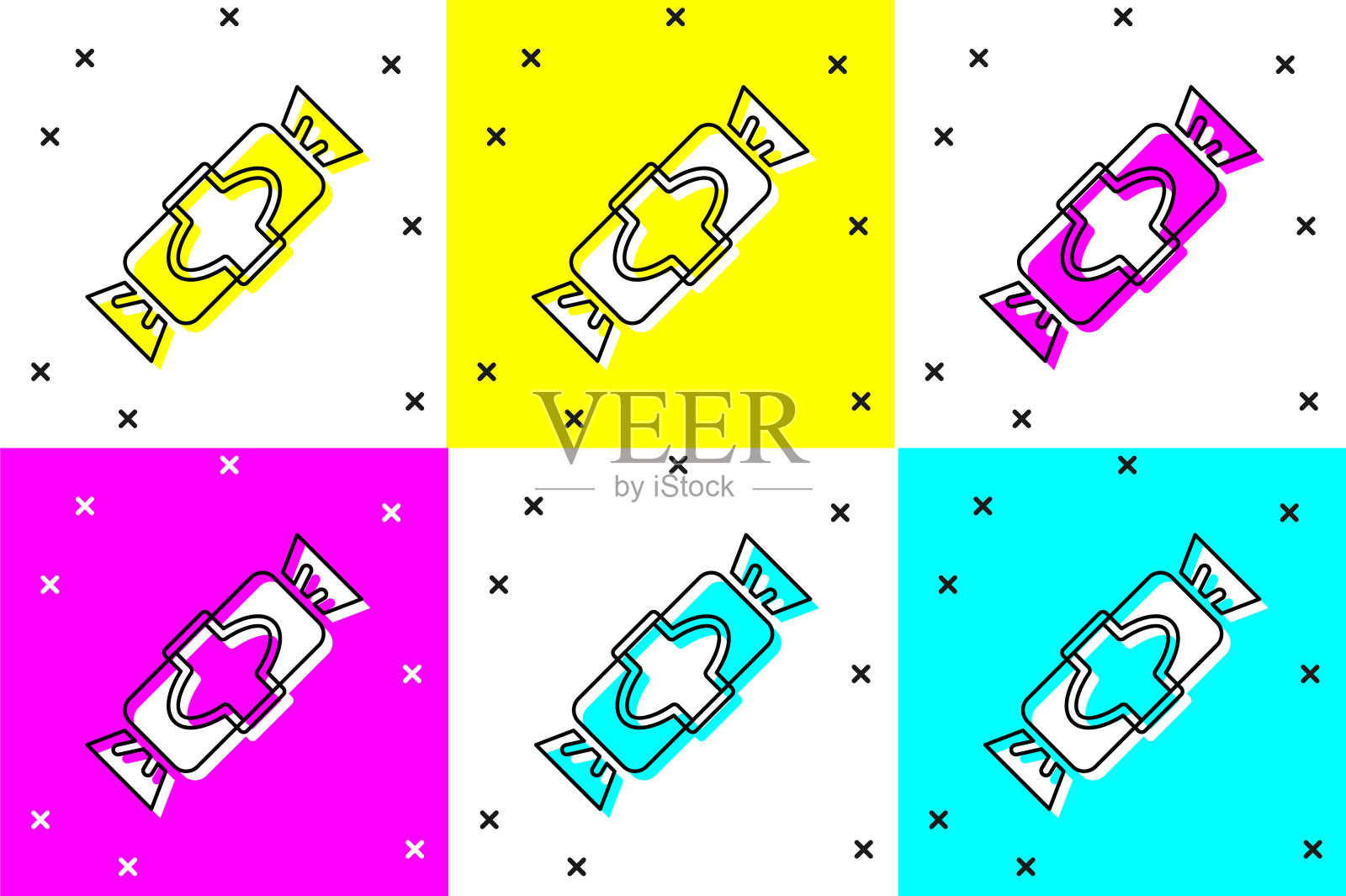 设置糖果图标孤立的颜色背景。圣诞快乐，恭贺新禧。向量插画图片素材