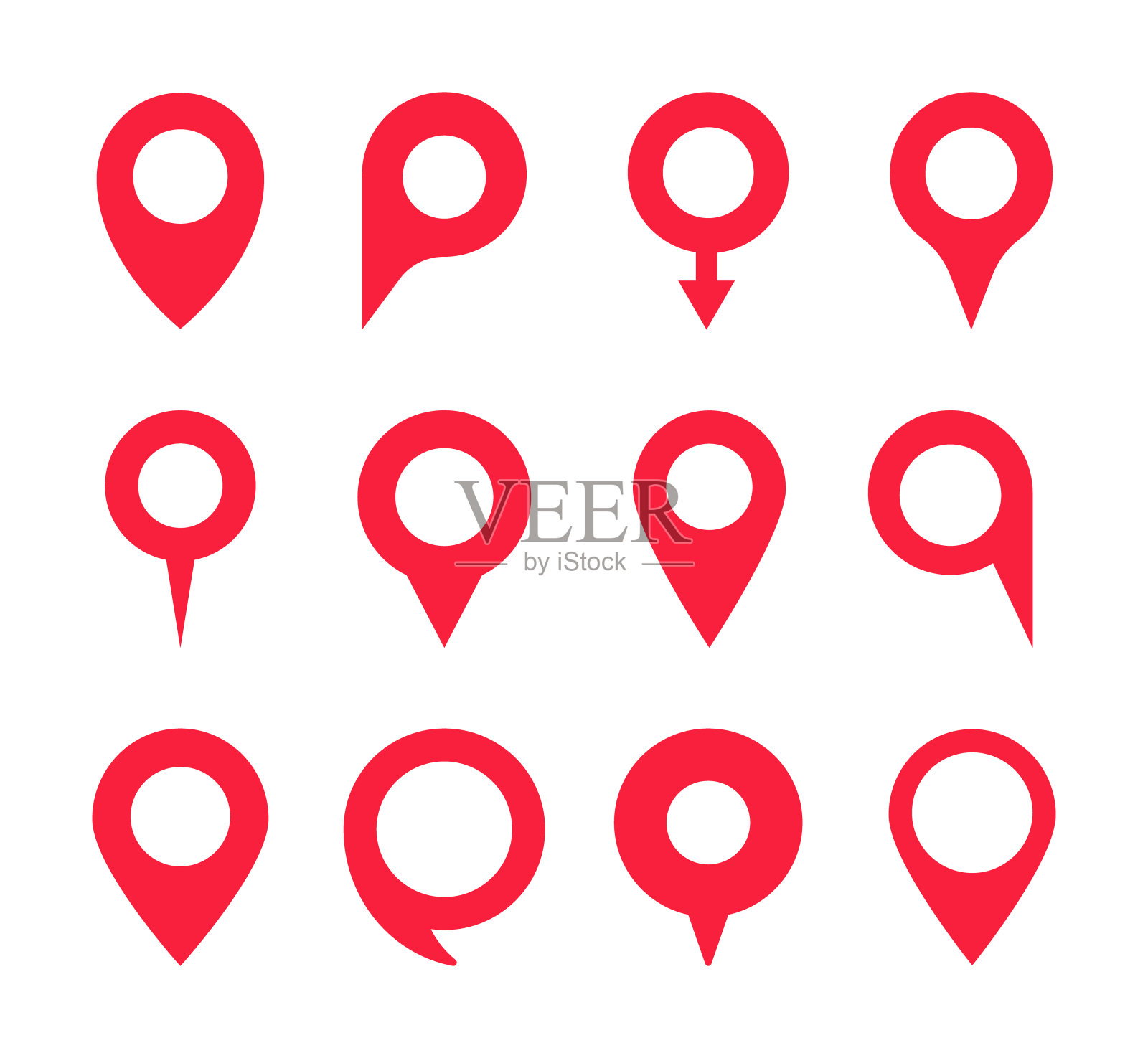 一组红色指针。地图标记。地图别针。导航和位置图标。矢量插图。图标素材