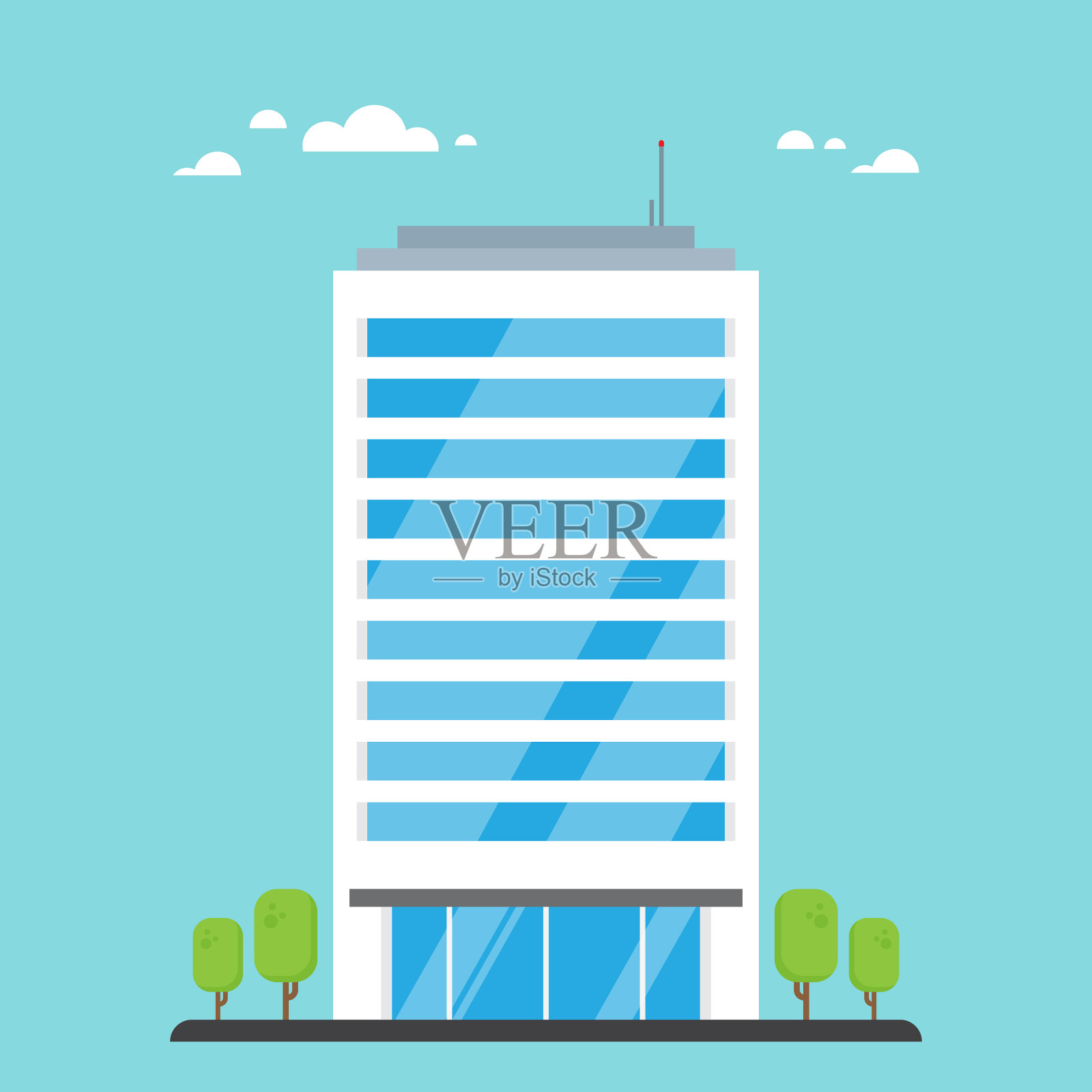 立面为扁平风格的现代办公室插画图片素材