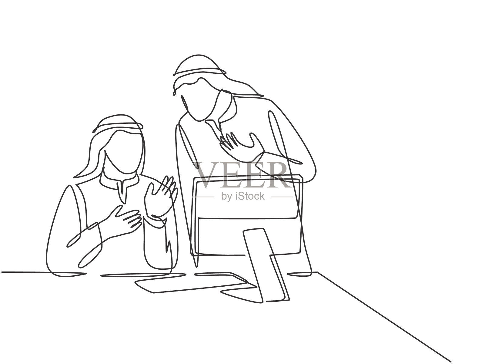 单线连续画年轻的穆斯林设计元素图片