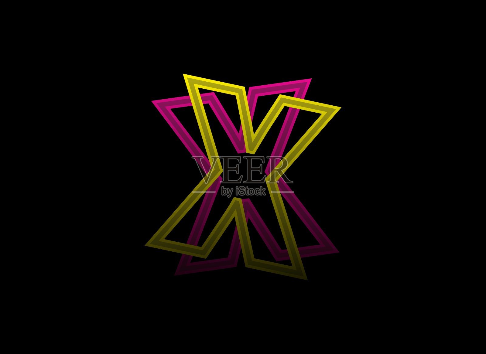 X字母矢量设计，阴影字体标识。动态分裂粉红色，黄色的黑色背景。社交媒体，设计元素，创意海报，网页模板设计元素图片