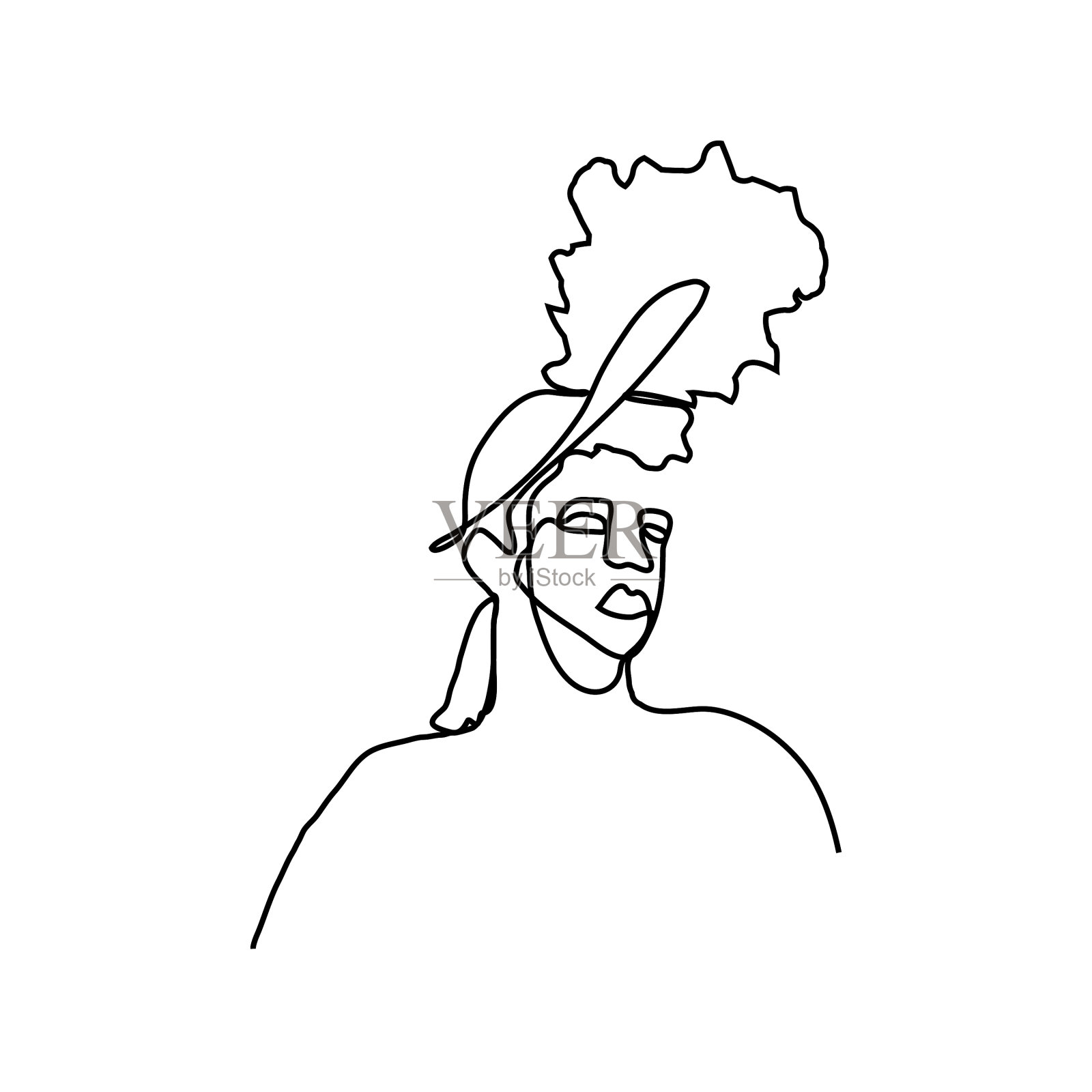 有头饰的女性面部的线性艺术设计元素图片