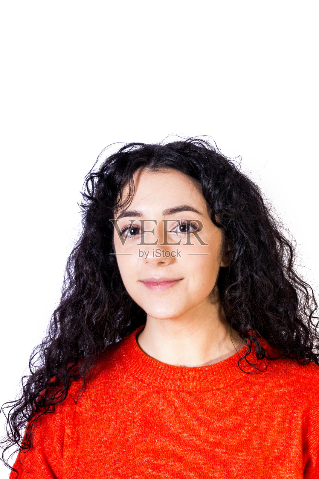 一个美丽的女人的肖像在白色的背景照片摄影图片