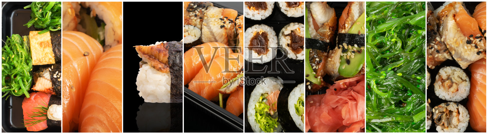 寿司卷拼贴，各种寿司收藏，不同的寿司卷照片摄影图片