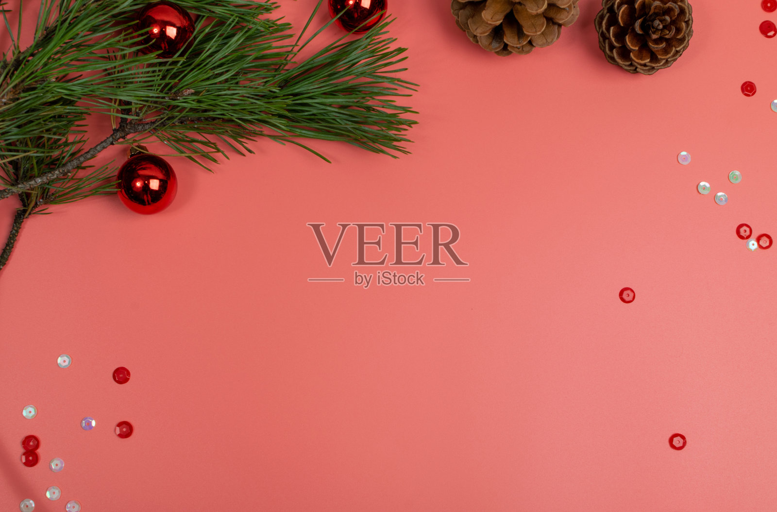 圣诞装饰模型与复制空间俯视图照片摄影图片