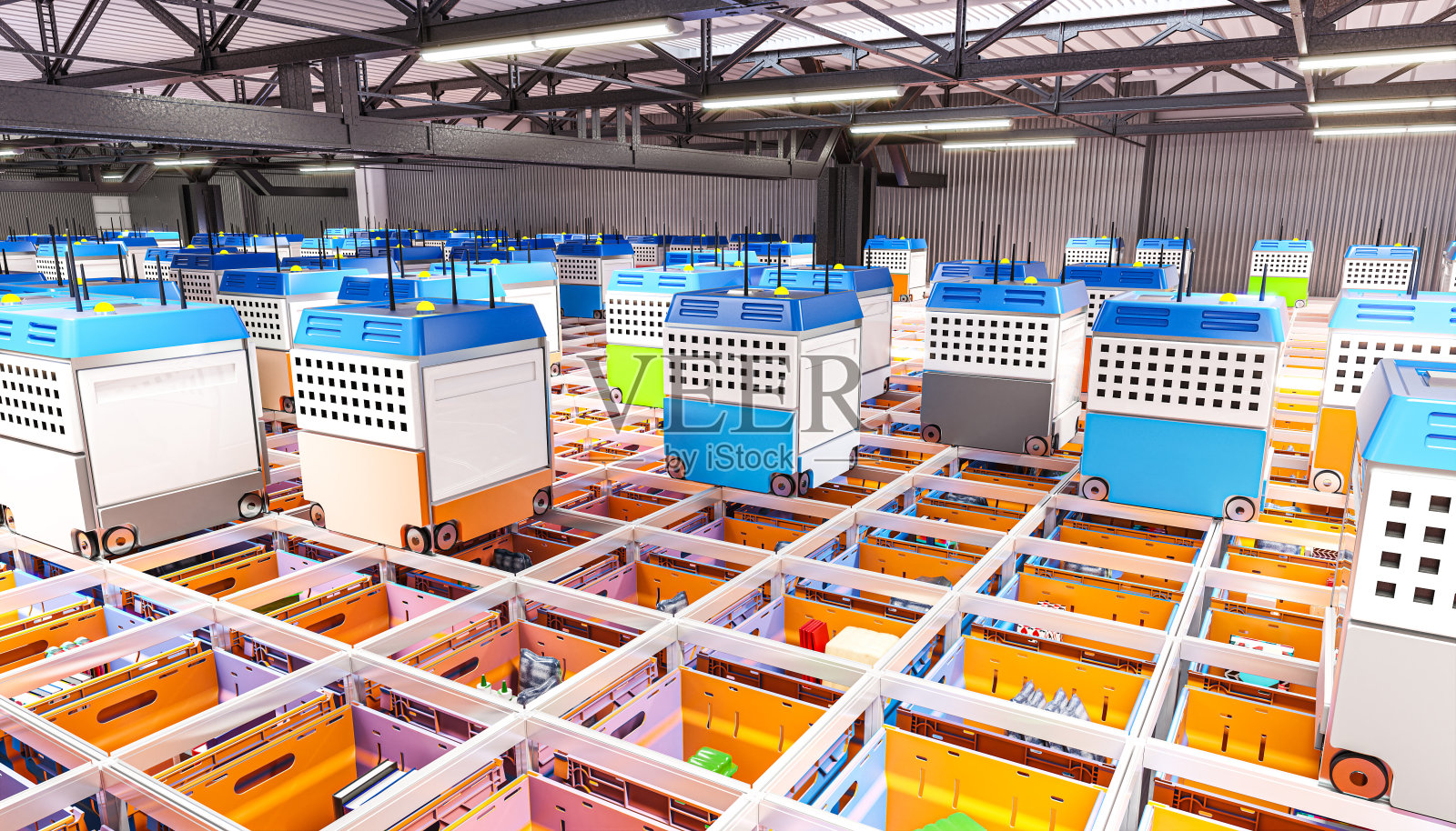 用于产品分发的自动化仓库。照片摄影图片