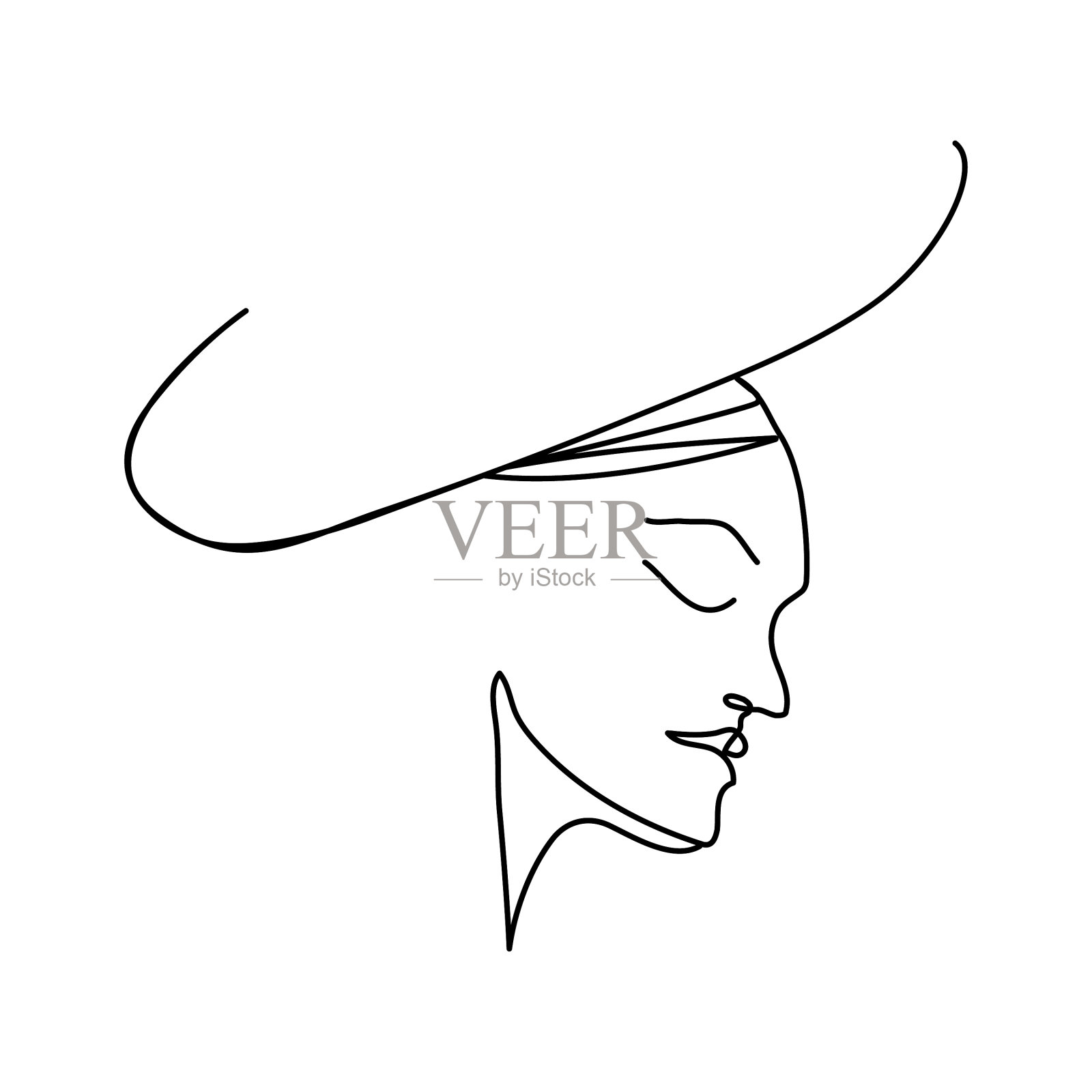 有头饰的女性面部的线性艺术设计元素图片