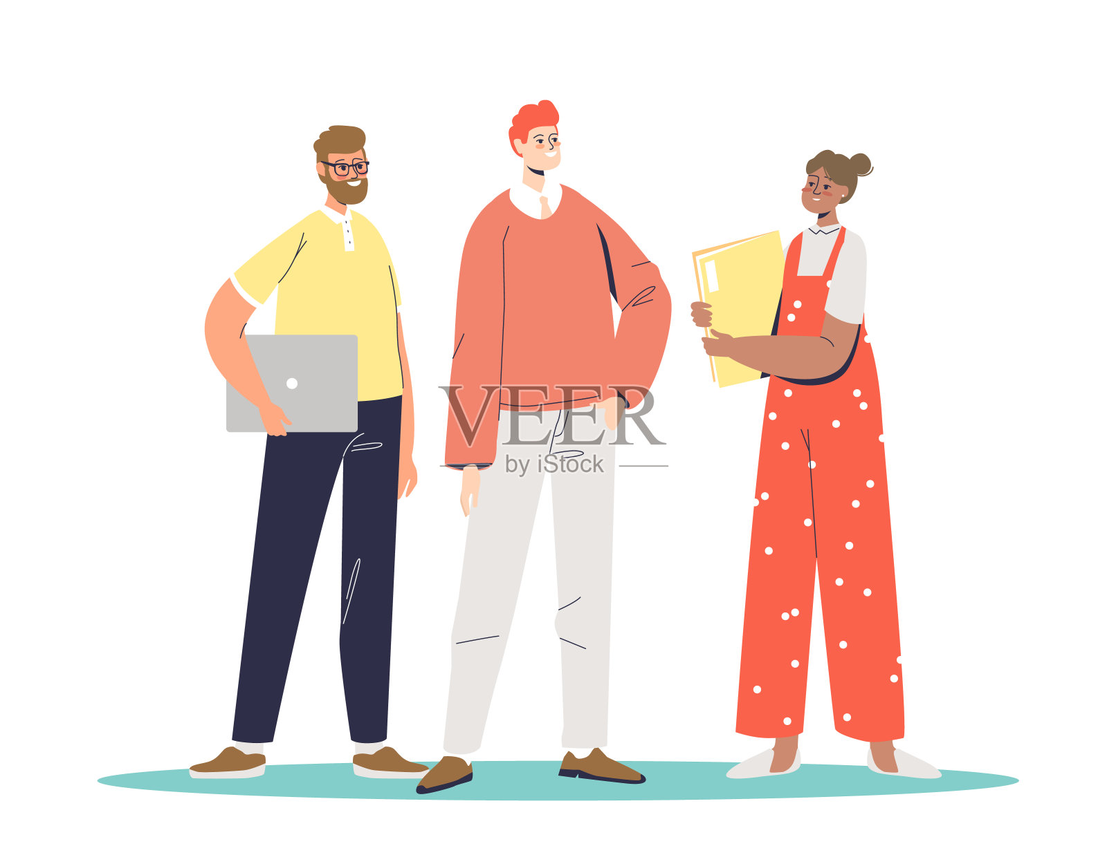 年轻的专业人士团队。一群卡通商人、合作伙伴或同事插画图片素材