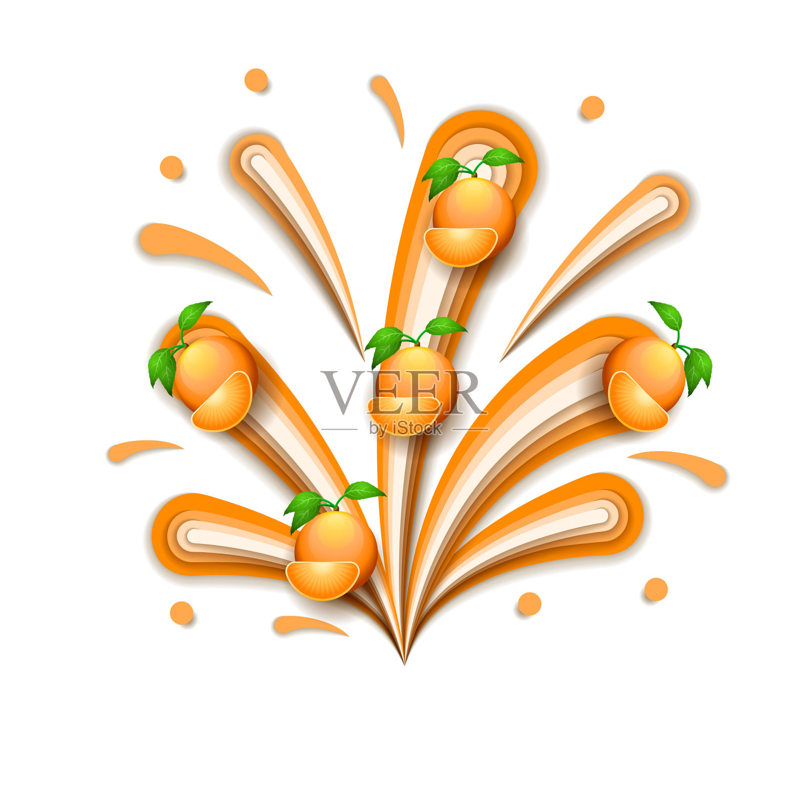 抽象剪纸插图水飞溅滴颜色橙色与普通话背景矢量设计风格插画图片素材