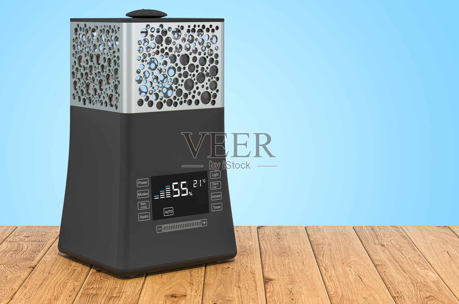超声波加湿器在木板上，3D渲染照片摄影图片