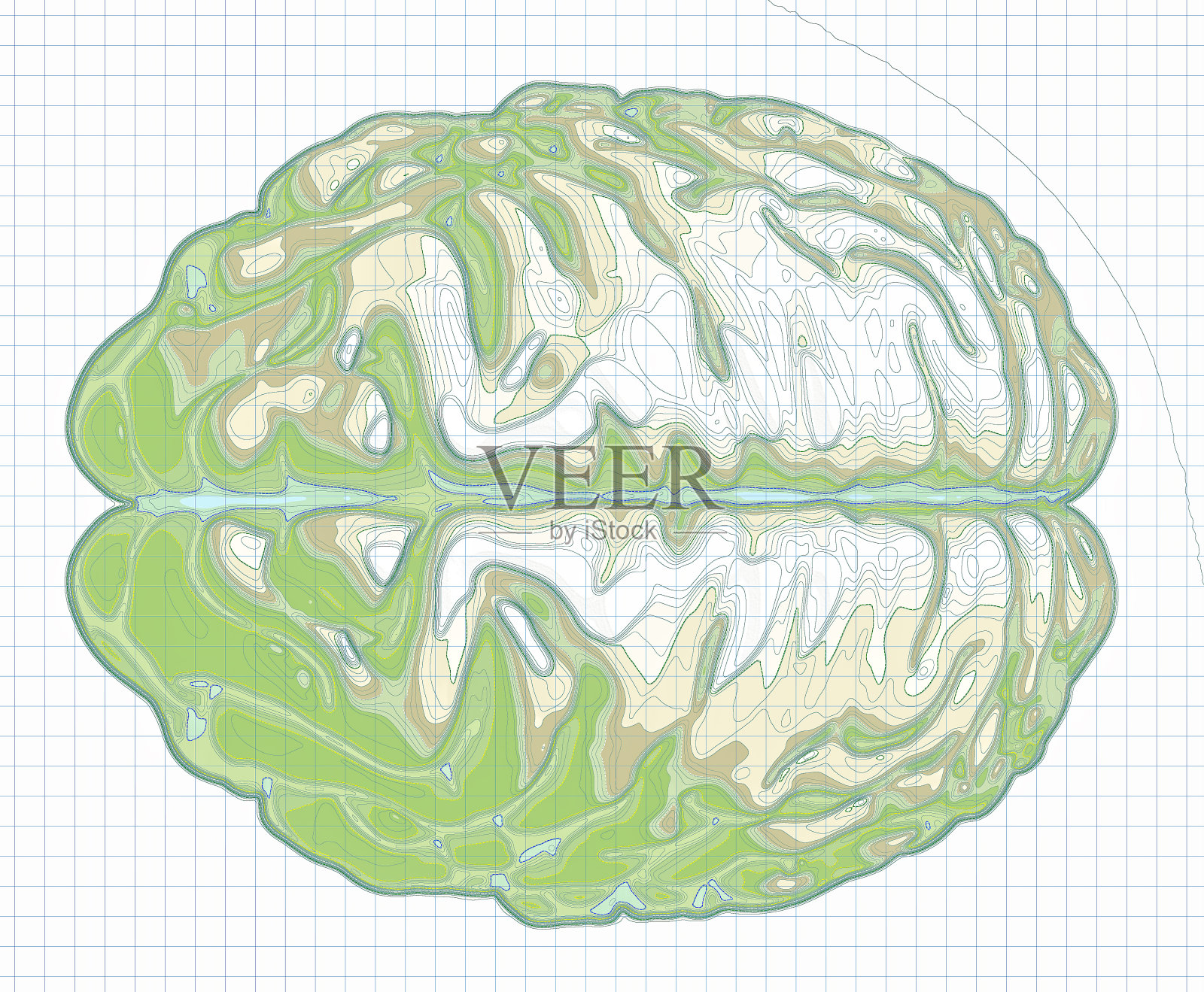 大脑的地理地图，以地图的形式改造人类的大脑。的概念。高地和地形，山地浮雕照片摄影图片