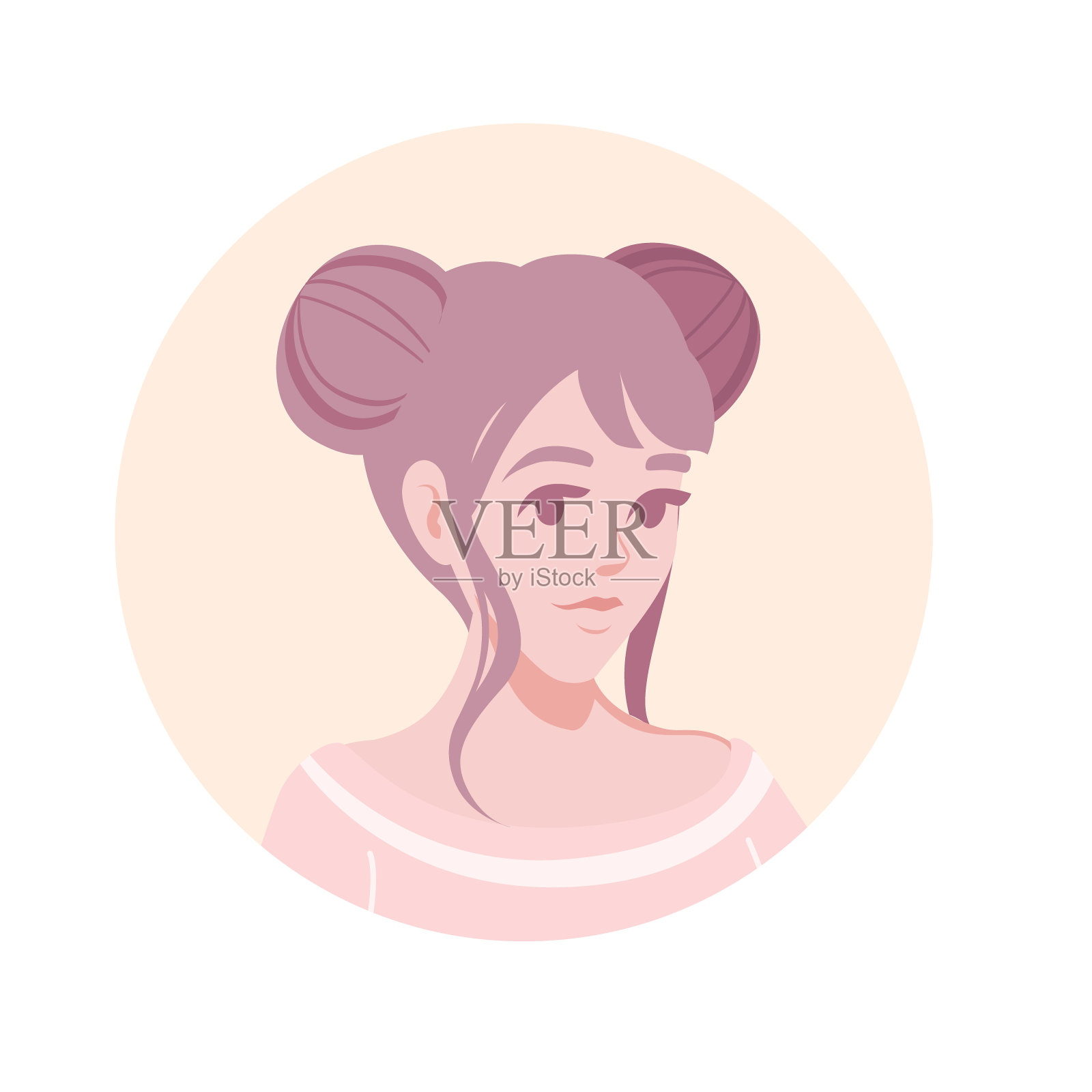 平面肖像头像图标的社交平台与年轻女性米黄色圆圈矢量插图上的白色背景插画图片素材