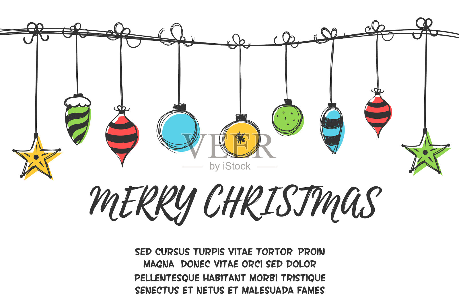 一套手绘花环的圣诞小玩意设计模板素材