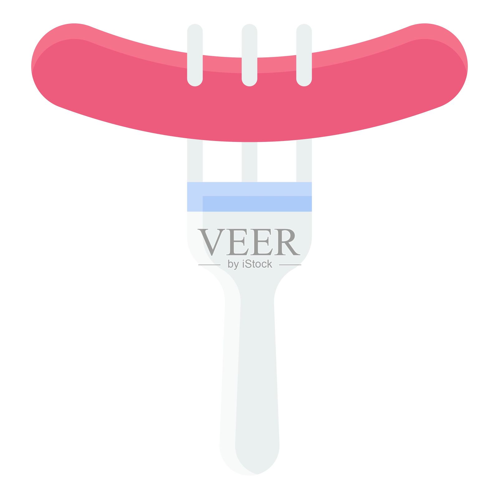 香肠与叉子图标，生日聚会相关的矢量插图插画图片素材