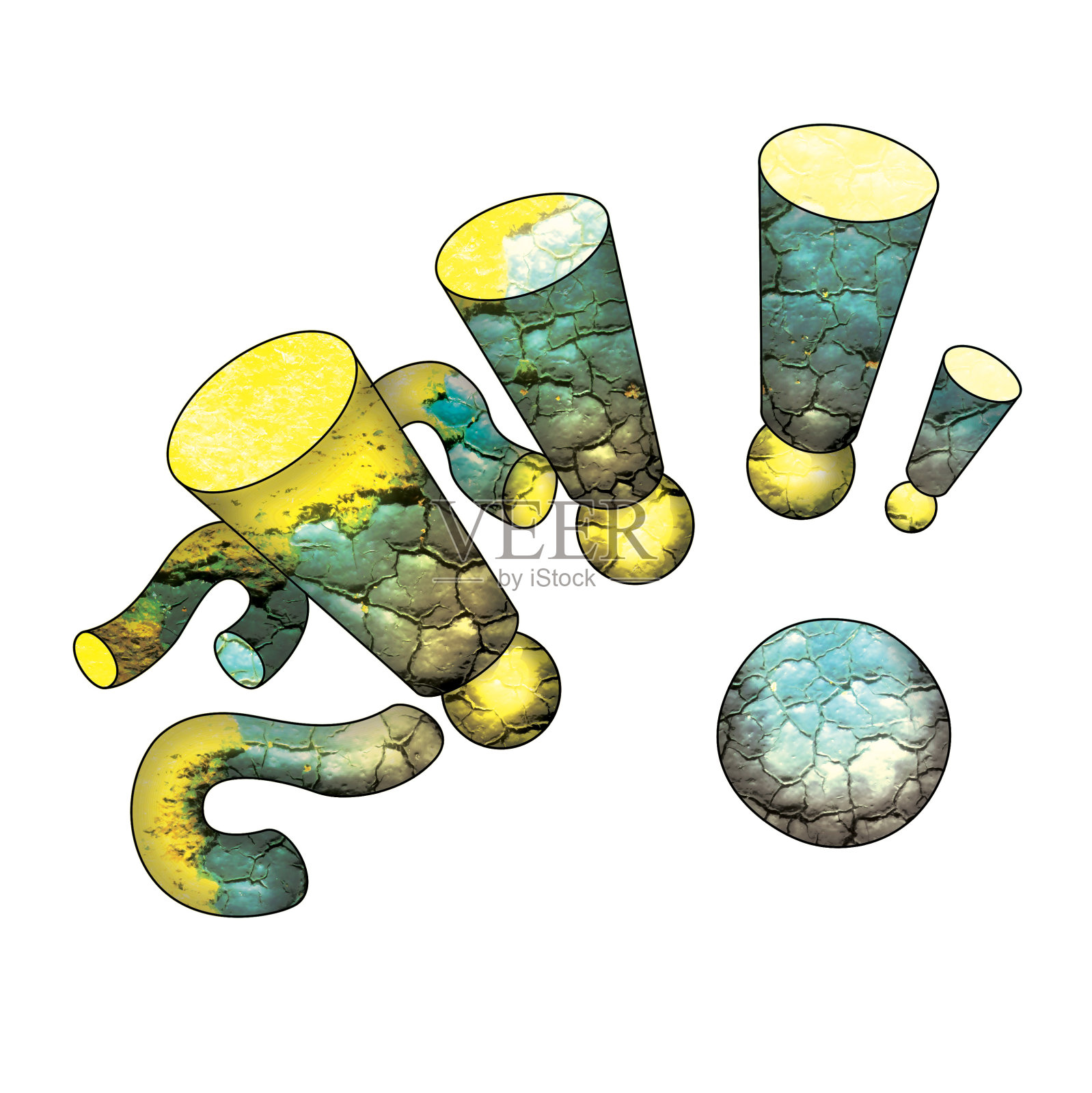 站立和跌倒的问答标记。旧油漆的插图纹理。插画图片素材