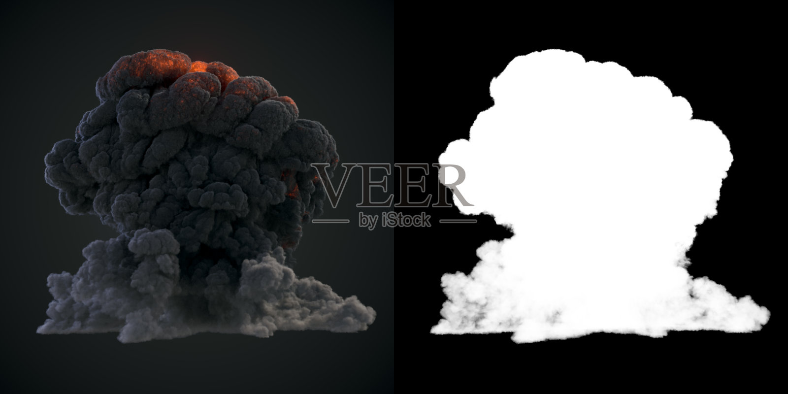 高度逼真的火焰爆炸与黑色烟雾和阿尔法哑光3d渲染照片摄影图片