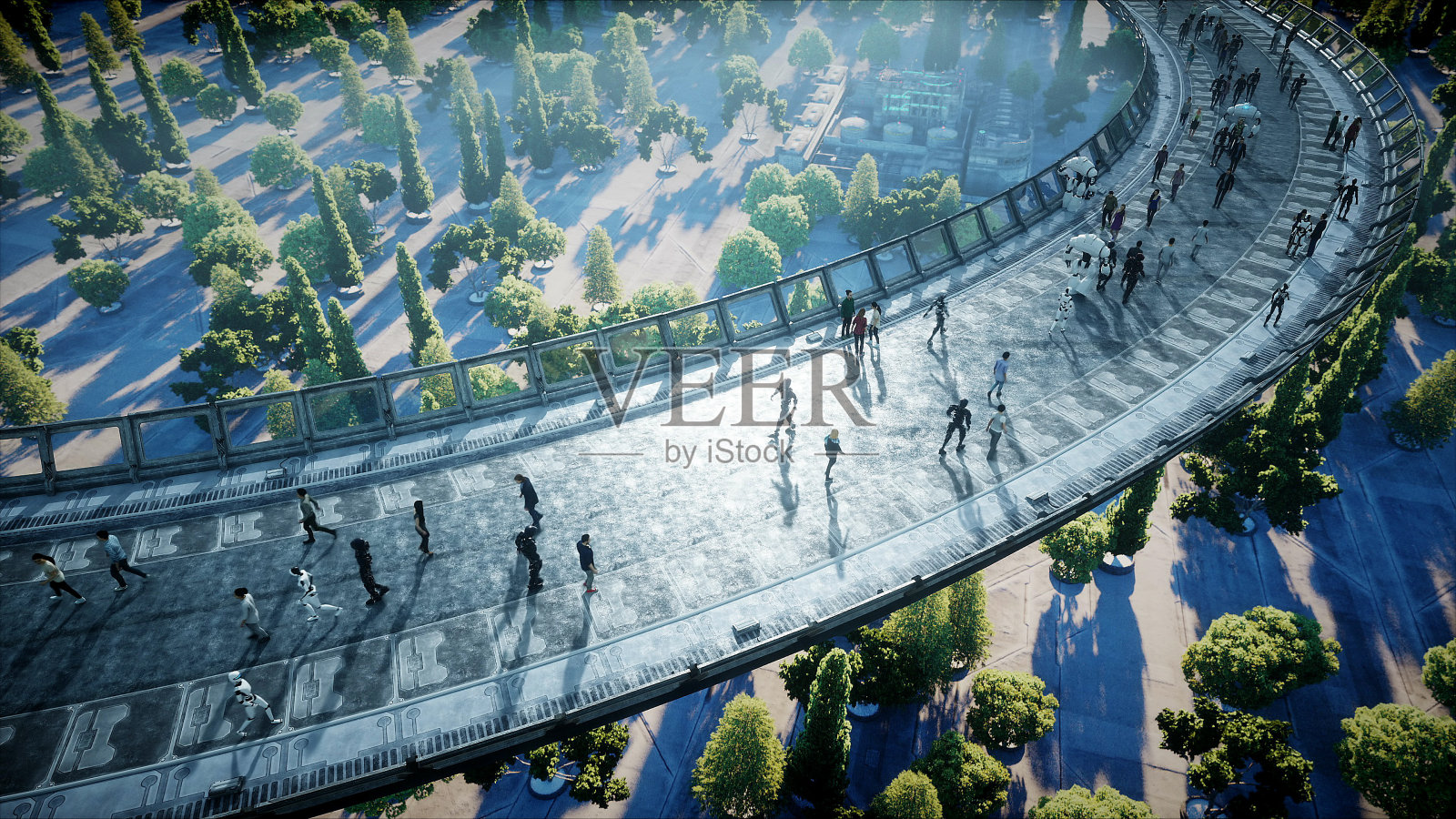 人们和机器人。科幻tonnel。未来的交通。未来的概念。3 d渲染。照片摄影图片