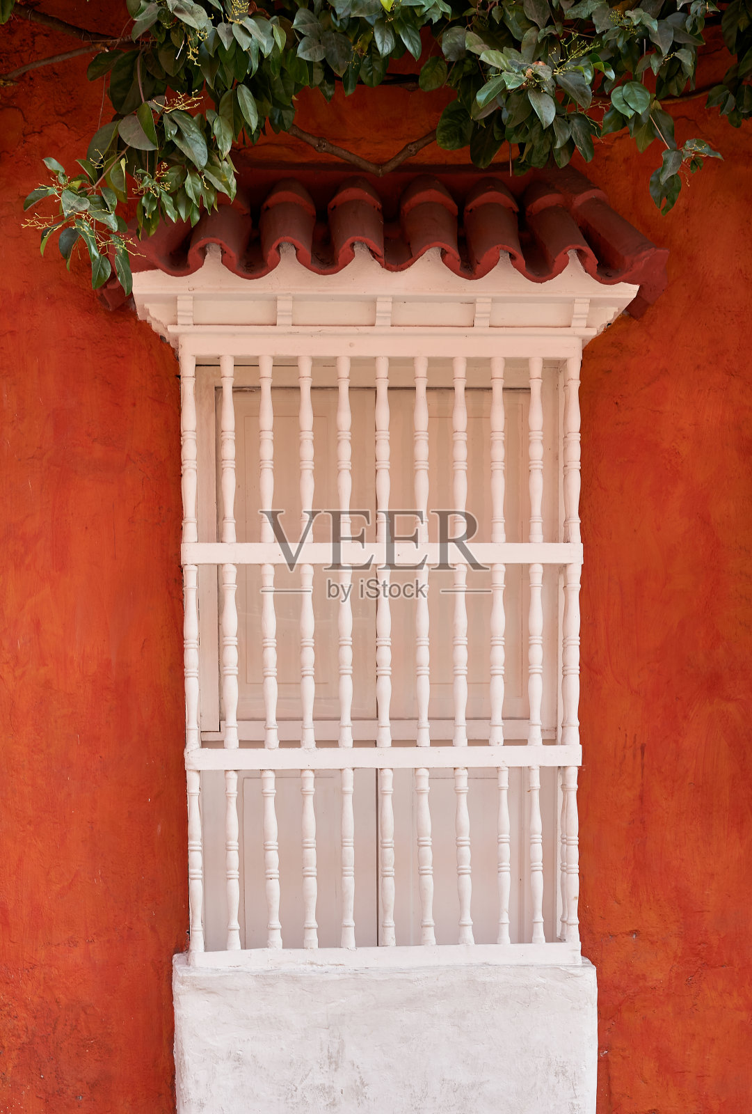 卡塔赫纳的传统阳台(哥伦比亚)照片摄影图片