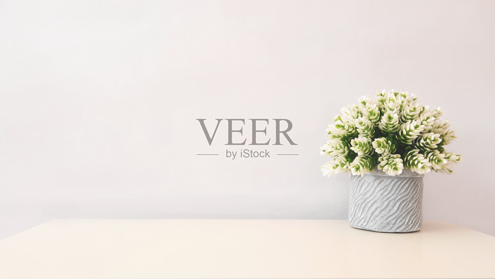 花束放在架子上的一个石头花瓶里。本空间照片摄影图片