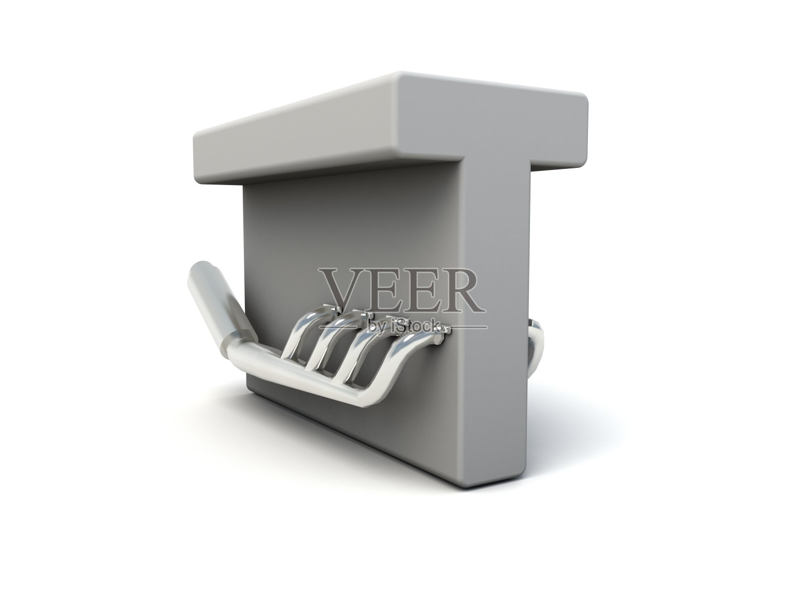 三维插图的字母T与汽车排气管照片摄影图片