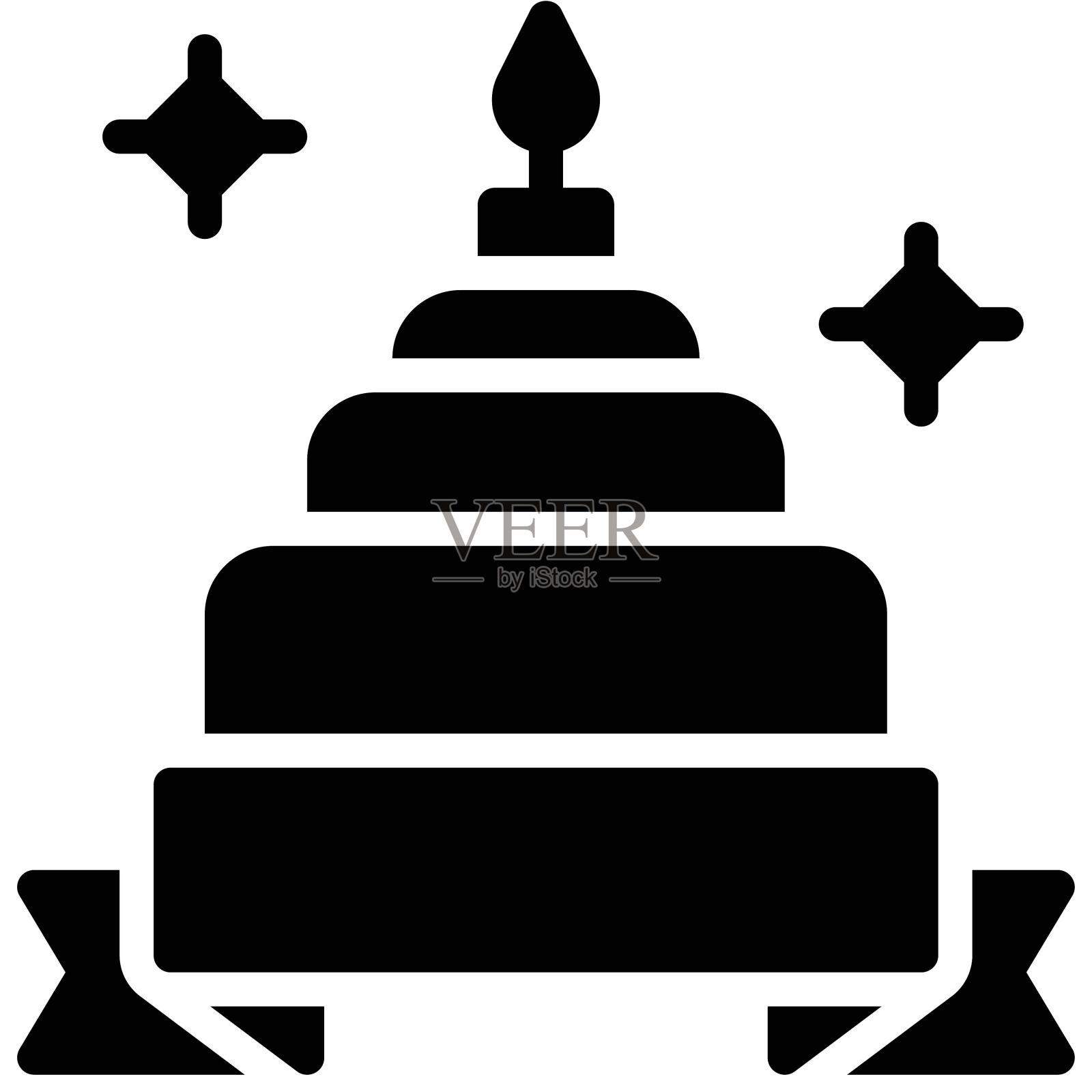 蛋糕与丝带横幅图标，生日派对相关矢量插图插画图片素材