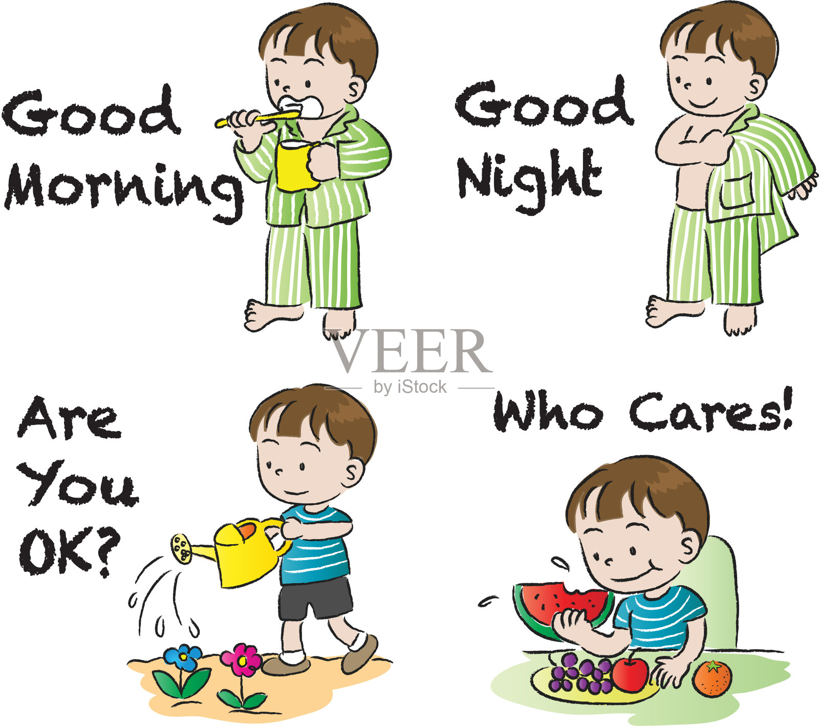 矢量卡通儿童行动表情符号生活设置插画图片素材