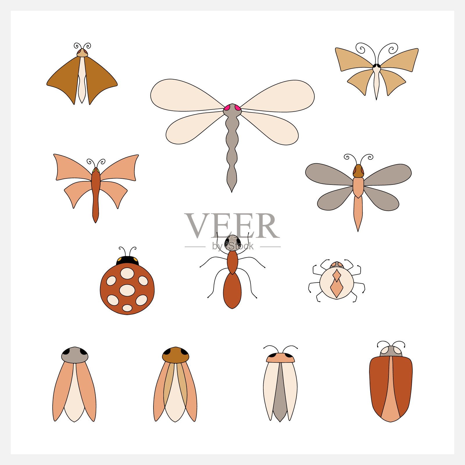 昆虫收集图标隔离非白色。手绘线条艺术。素描的动物。矢量插图。每股收益10设计元素图片