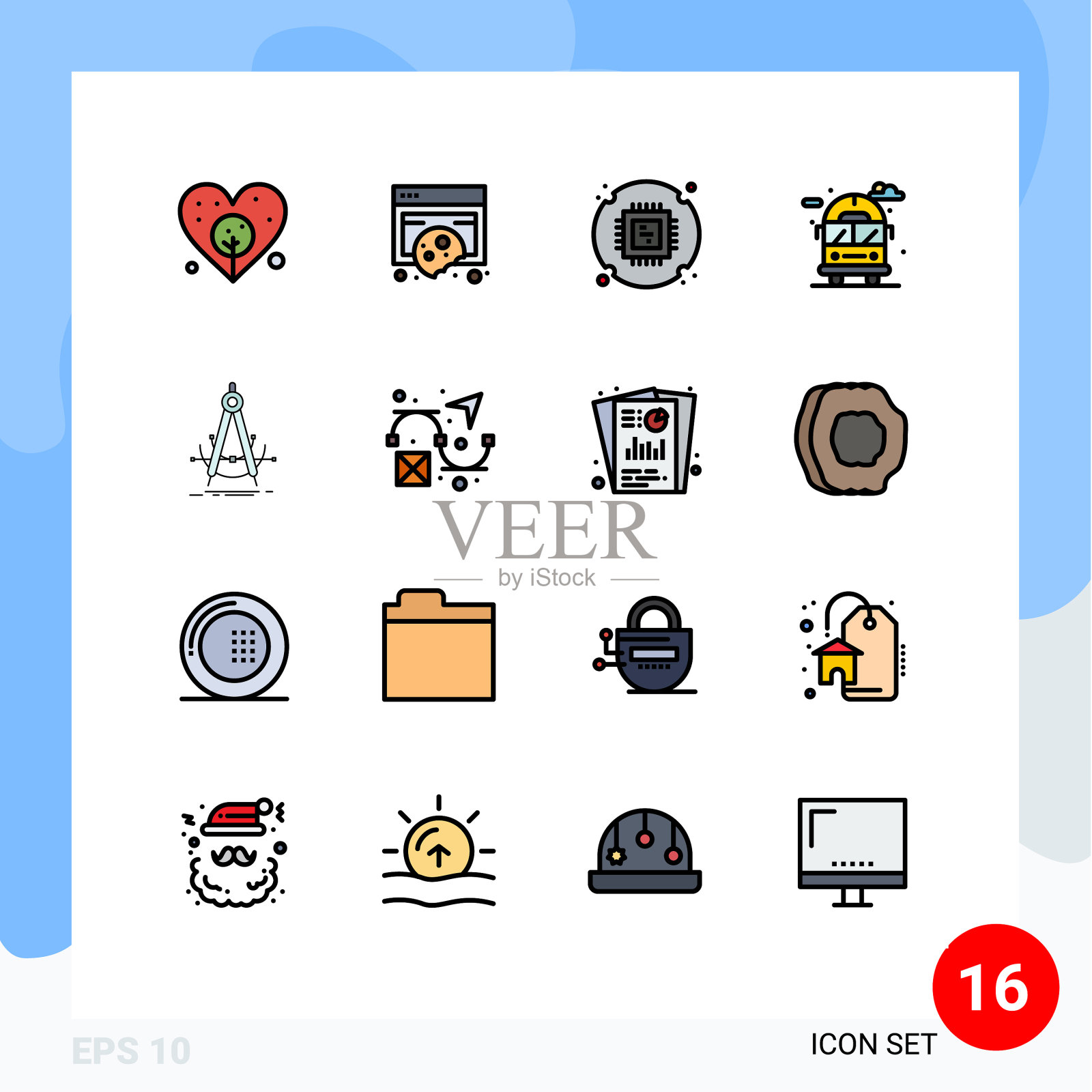 包装16个现代平色填充线条标志插画图片素材