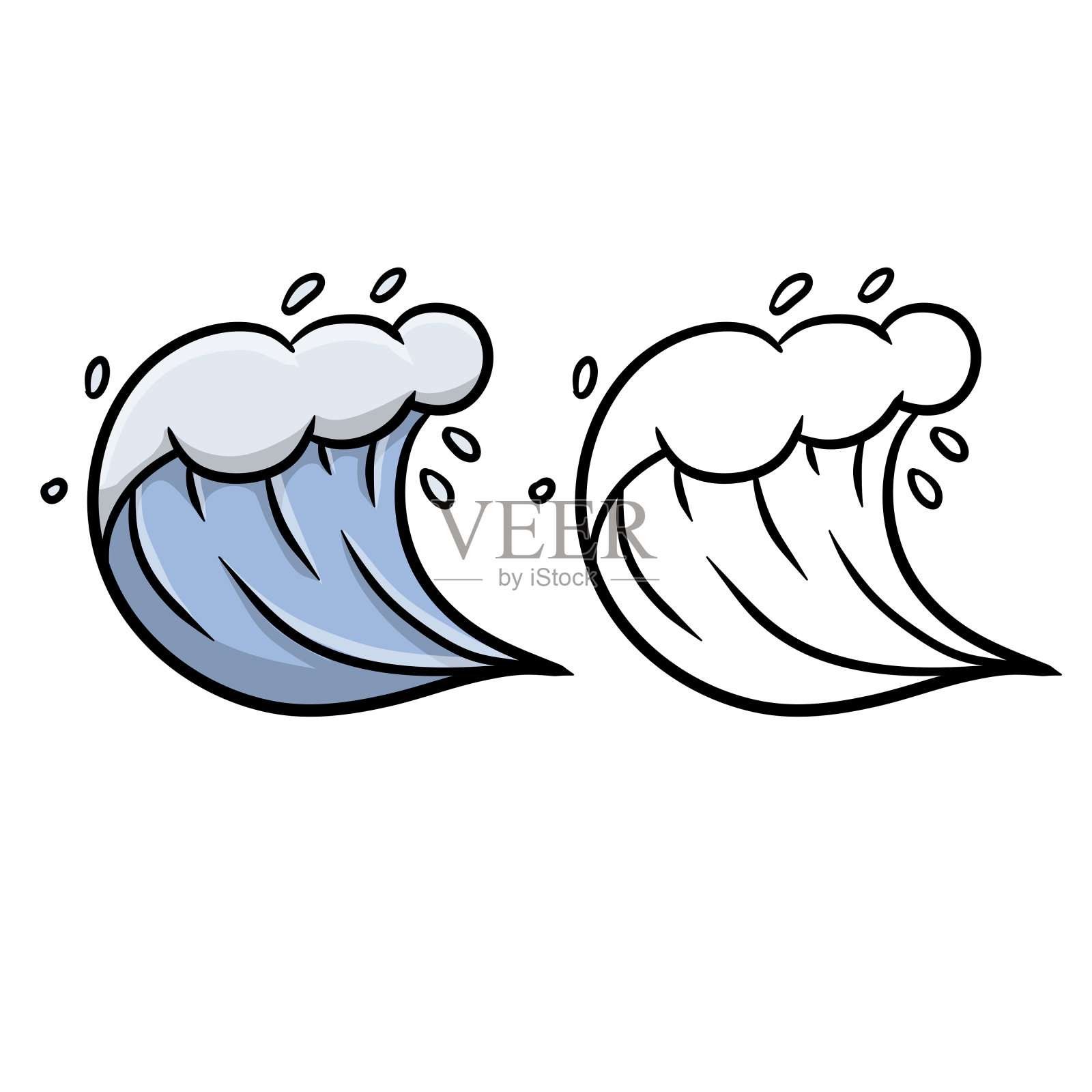波。海水。风暴和海洋的性质。卡通和素描插图插画图片素材