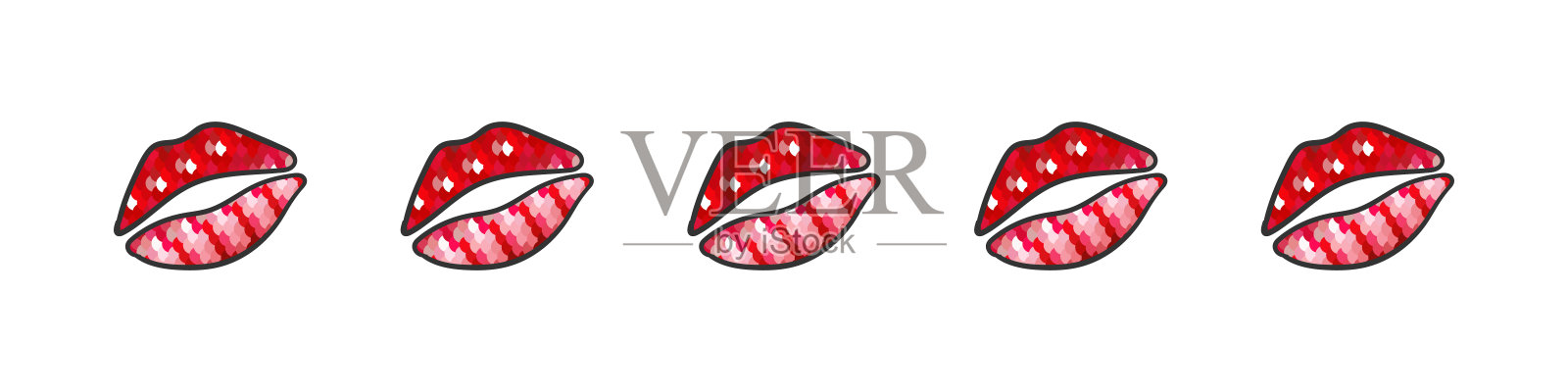 嘴唇图标集。嘴唇闪闪发光。红色的闪光。时髦的设计。矢量图设计元素图片