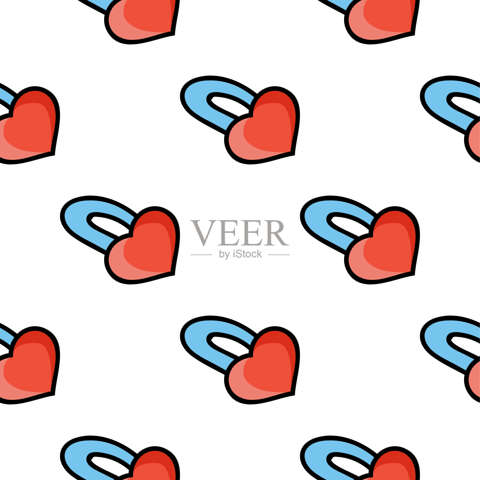 颜色无缝模式。卡通风格。明亮的设计。壁纸，海报，横幅。手绘。矢量插图孤立在白色背景。插画图片素材