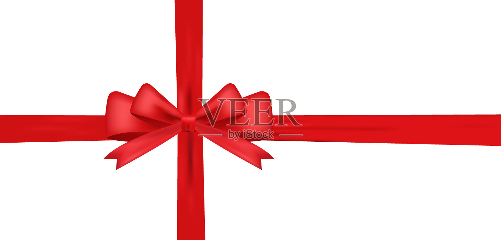 现实的红色蝴蝶结水平和垂直缎带闪亮的缎子装饰礼物，问候，节日。黄色的边。圣诞节的丝带。股票矢量插图孤立在白色背景上。设计元素图片