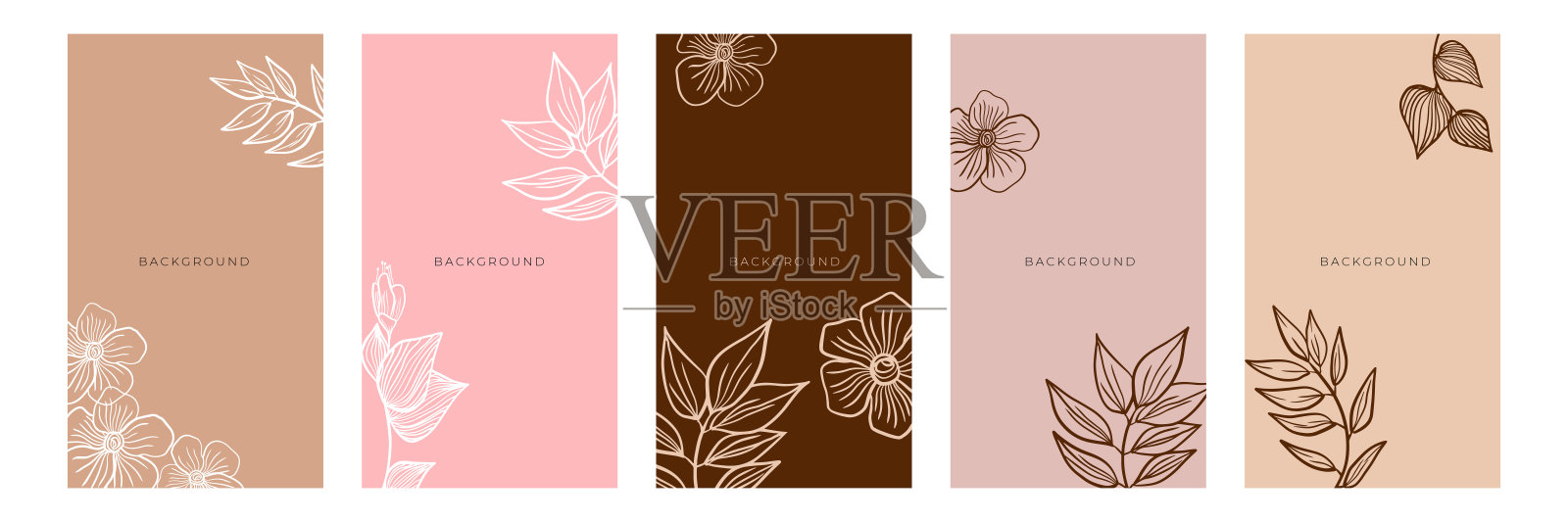 向量集抽象创意的花背景在最小的时尚风格与文本复制空间社会媒体故事设计模板插画图片素材