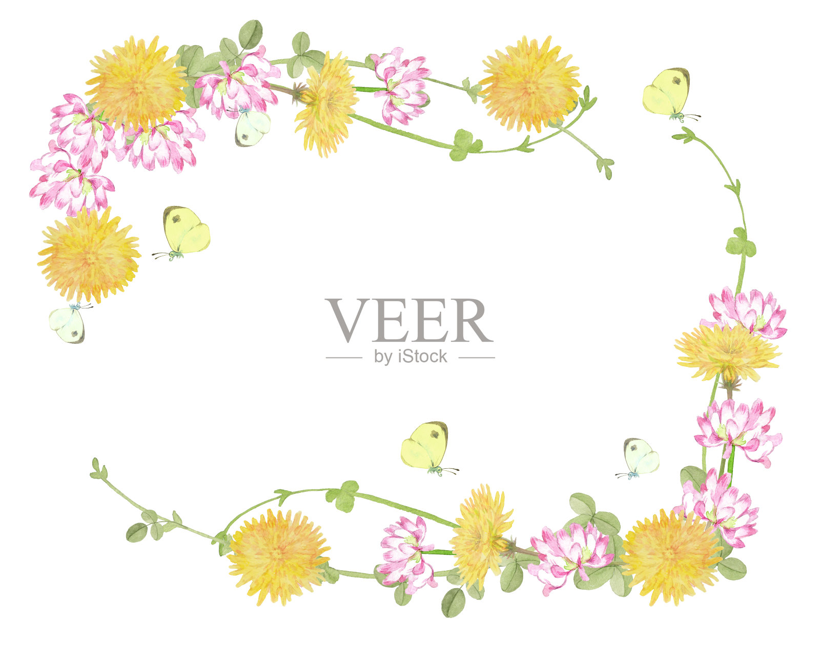 野花与蝴蝶插画图片素材