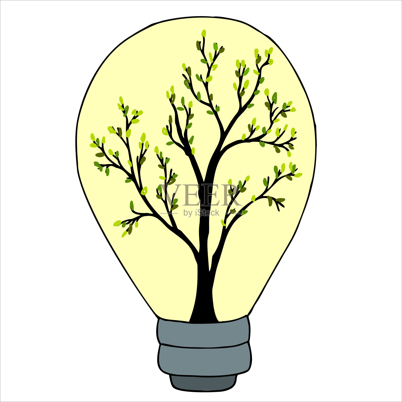 理念和思维的概念，灯泡与夏季季节内孤立和曲线线纹理插画图片素材