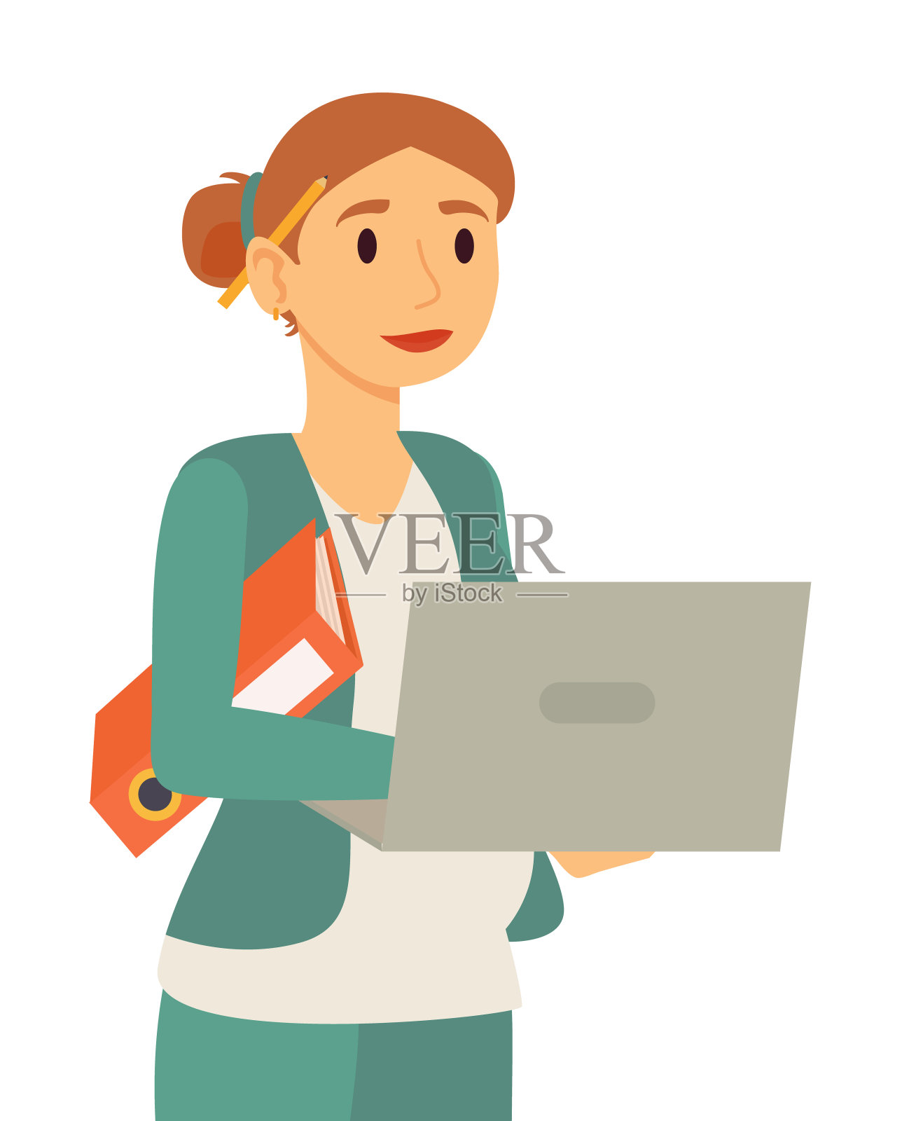 在笔记本电脑上工作的怀孕女商人矢量图插画图片素材