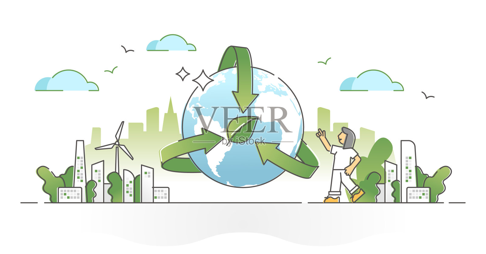 环保意识、地球可持续保护概述概念插画图片素材