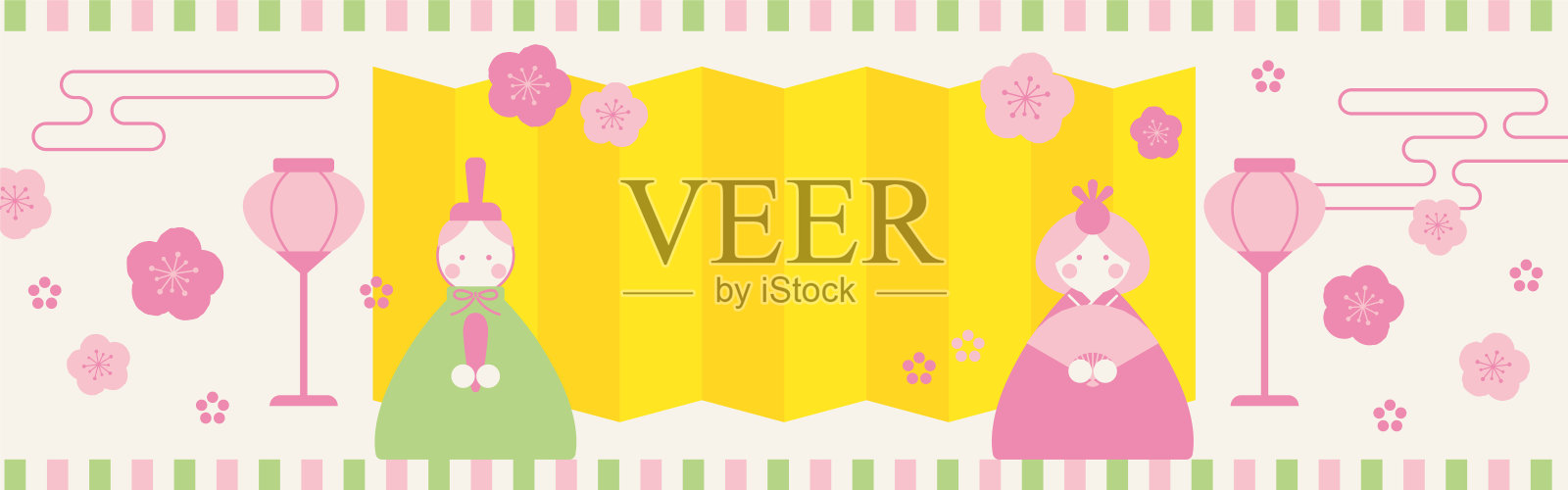 矢量背景与插图的日本女孩的节日横幅，卡片，传单，社交媒体壁纸等。设计模板素材