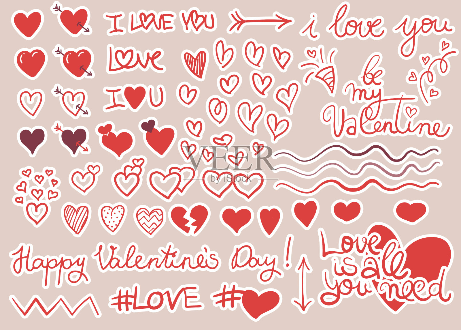 矢量心贴纸为情人节插画图片素材