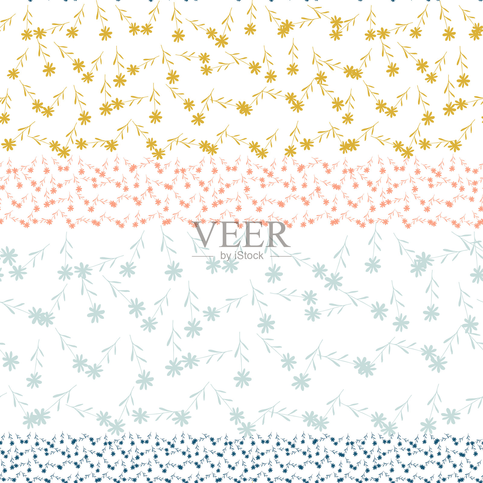 花朵矢量无缝图案。简单的几何重复在柔和的颜色。在白色背景上的元素行。插画图片素材