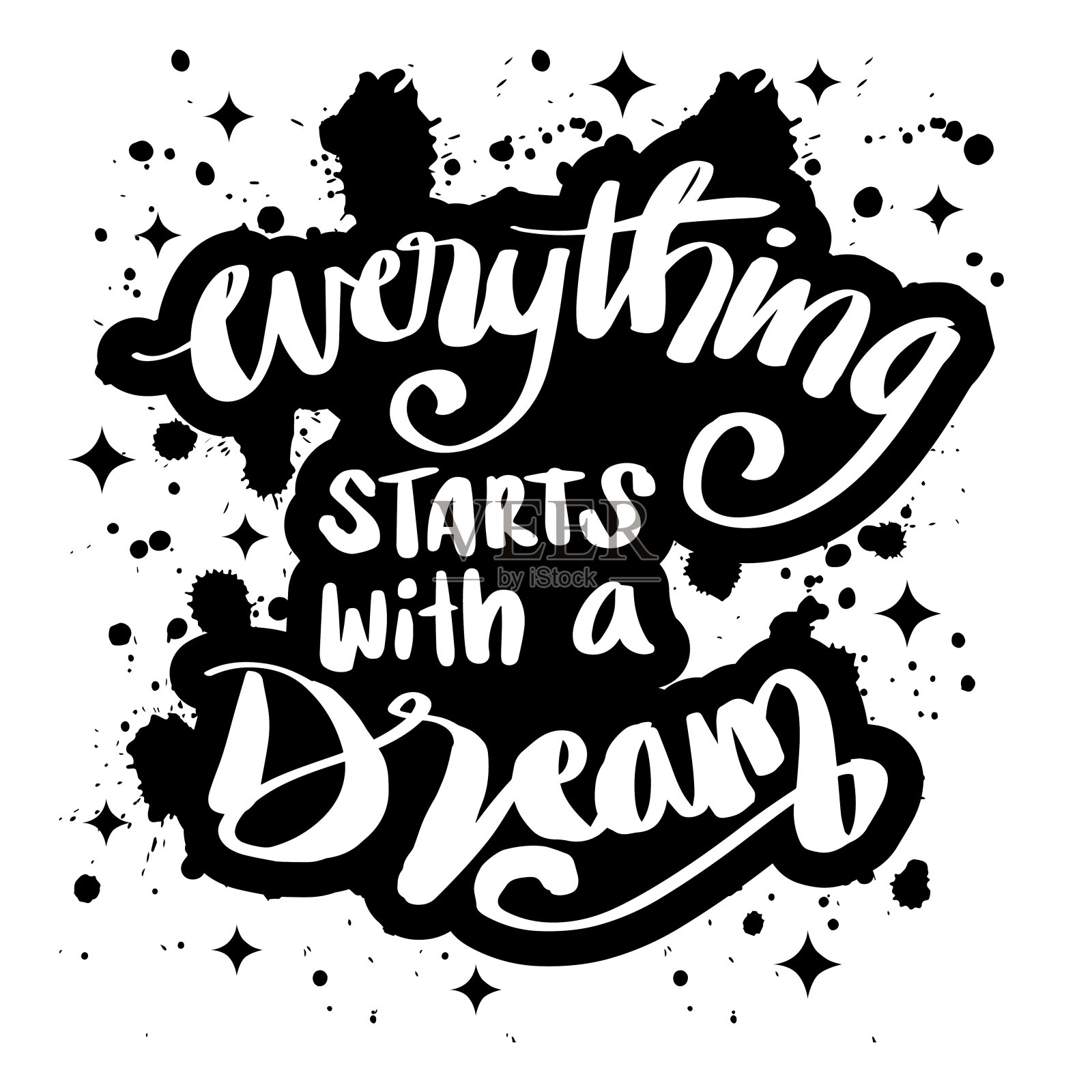 一切都始于梦想。手刻字。励志名言。设计元素图片