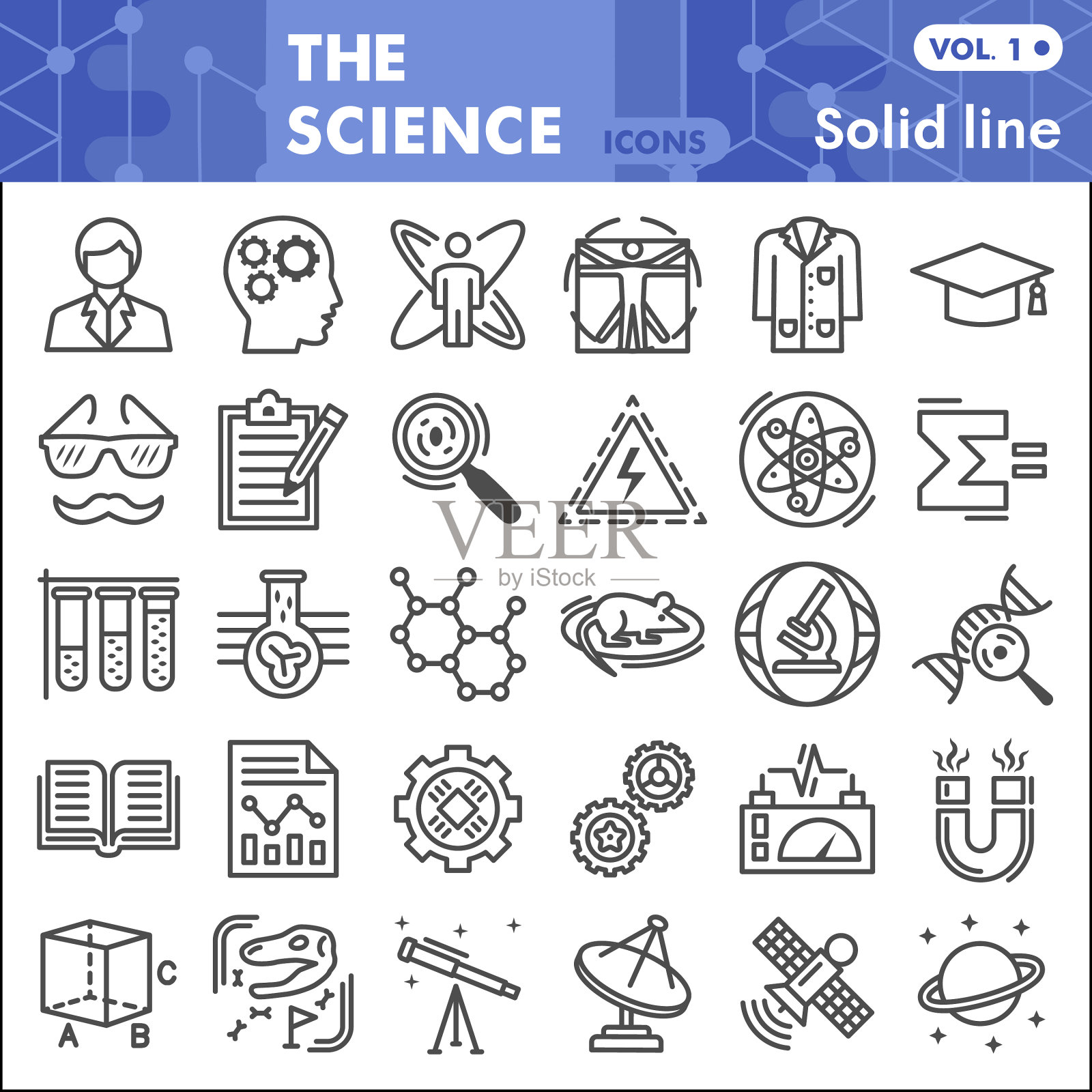 科学线图标设置化学符号图标素材