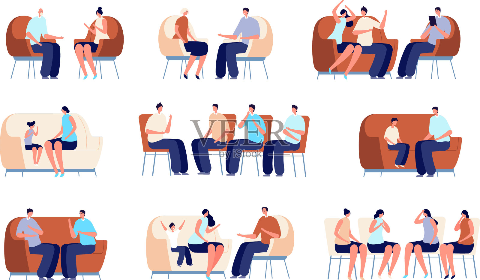 家庭心理治疗，夫妻心理治疗插画图片素材