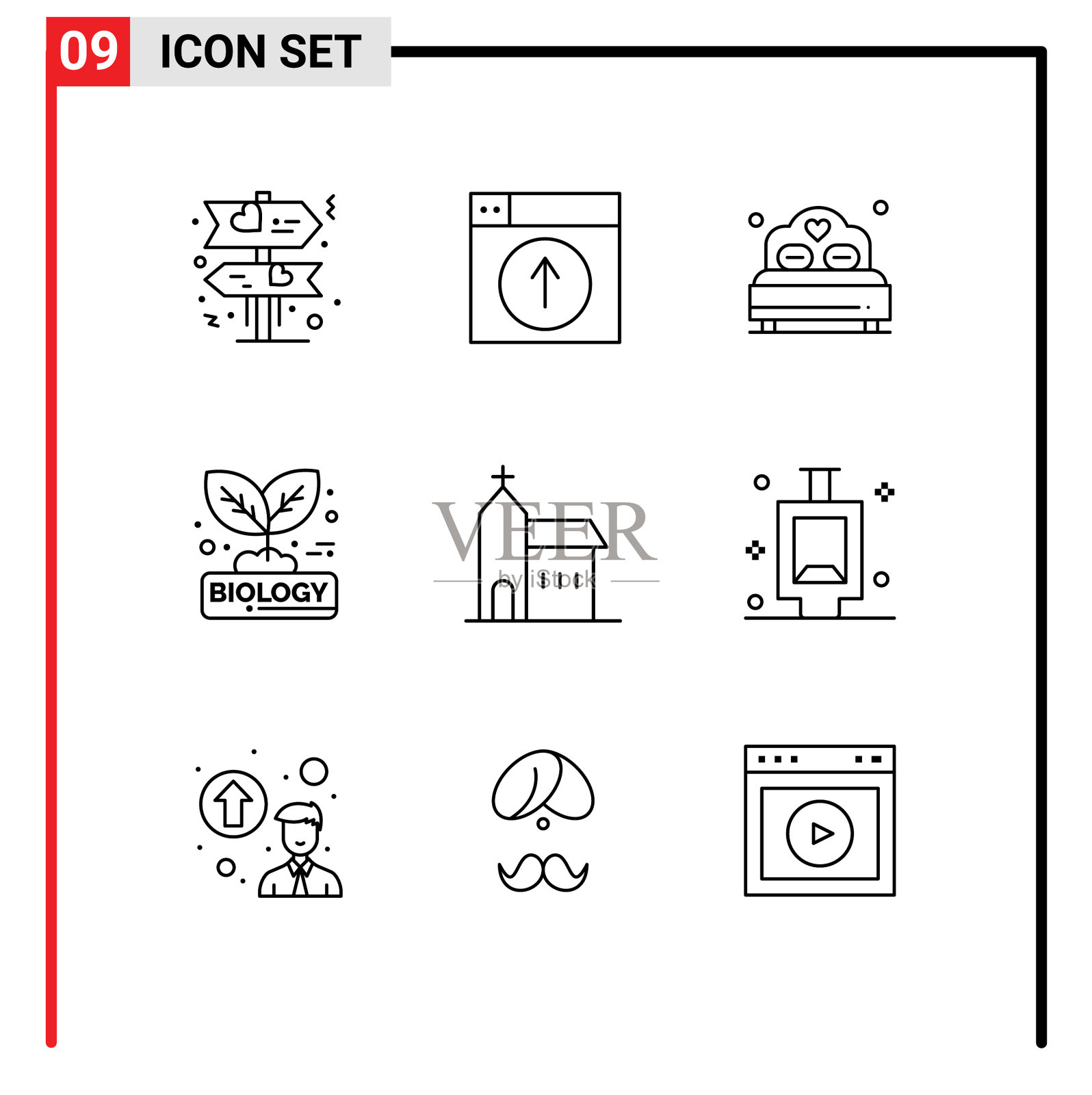 可编辑的线包9个简单的轮廓插画图片素材