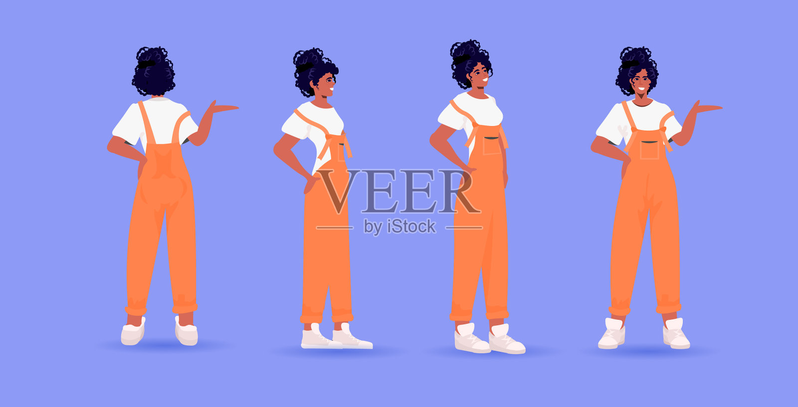 设定女性在休闲时尚服装女性卡通插画图片素材