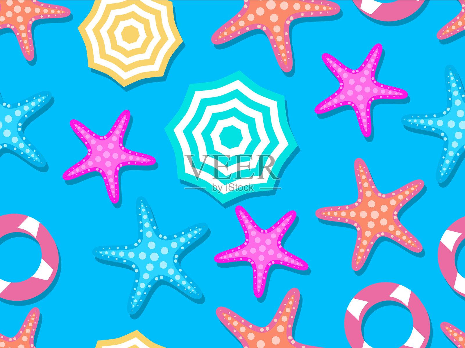 海滩无缝图案俯视图海滩伞插画图片素材