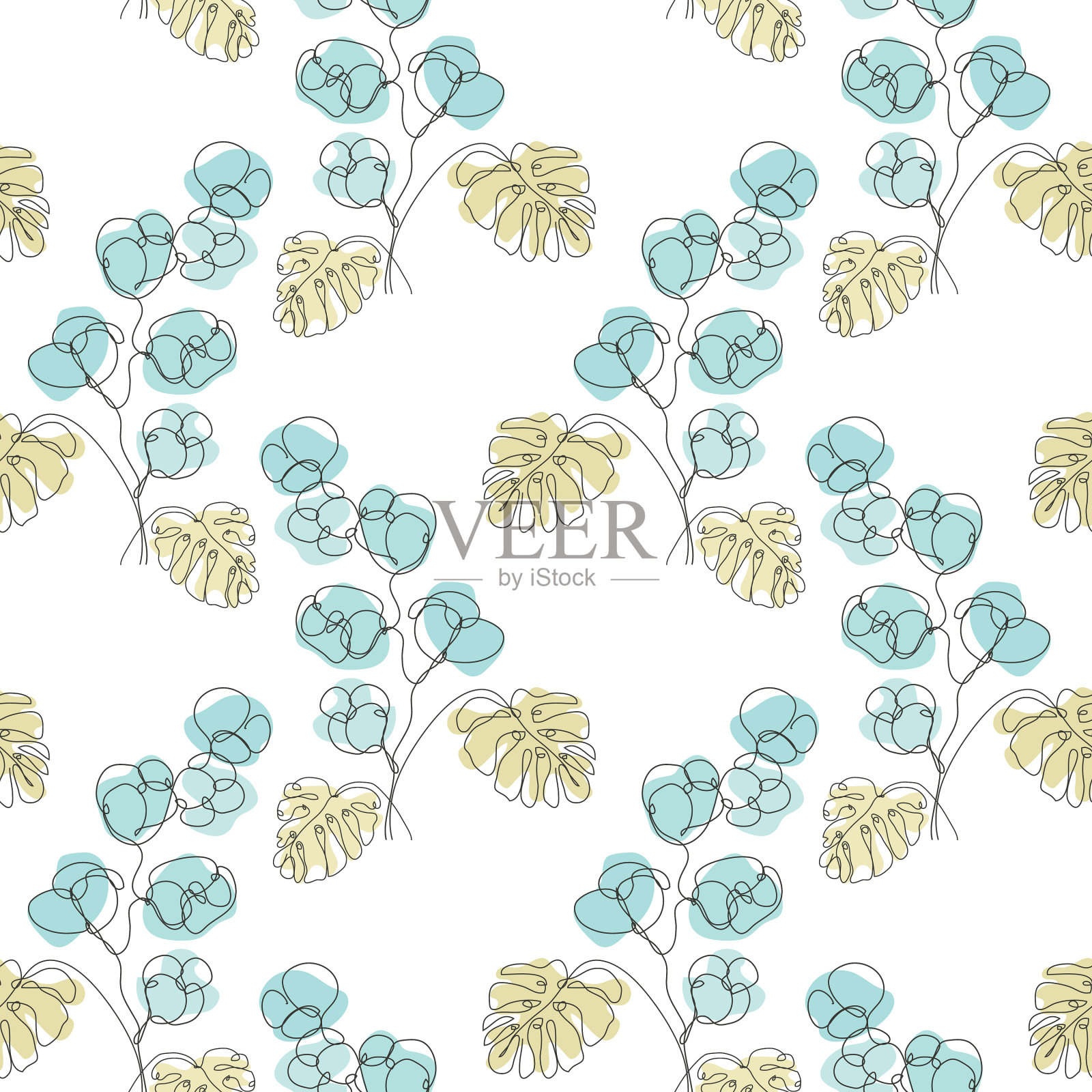 花卉无缝图案线条艺术插画图片素材