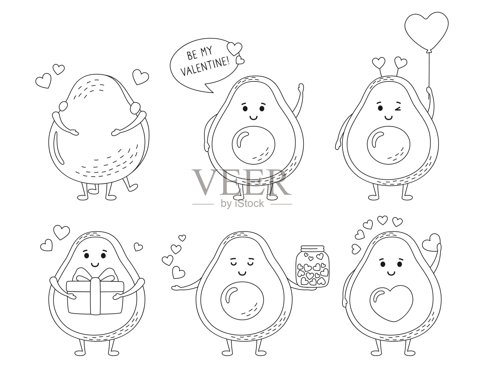 牛油果黑色线性套卡片情人节插画图片素材